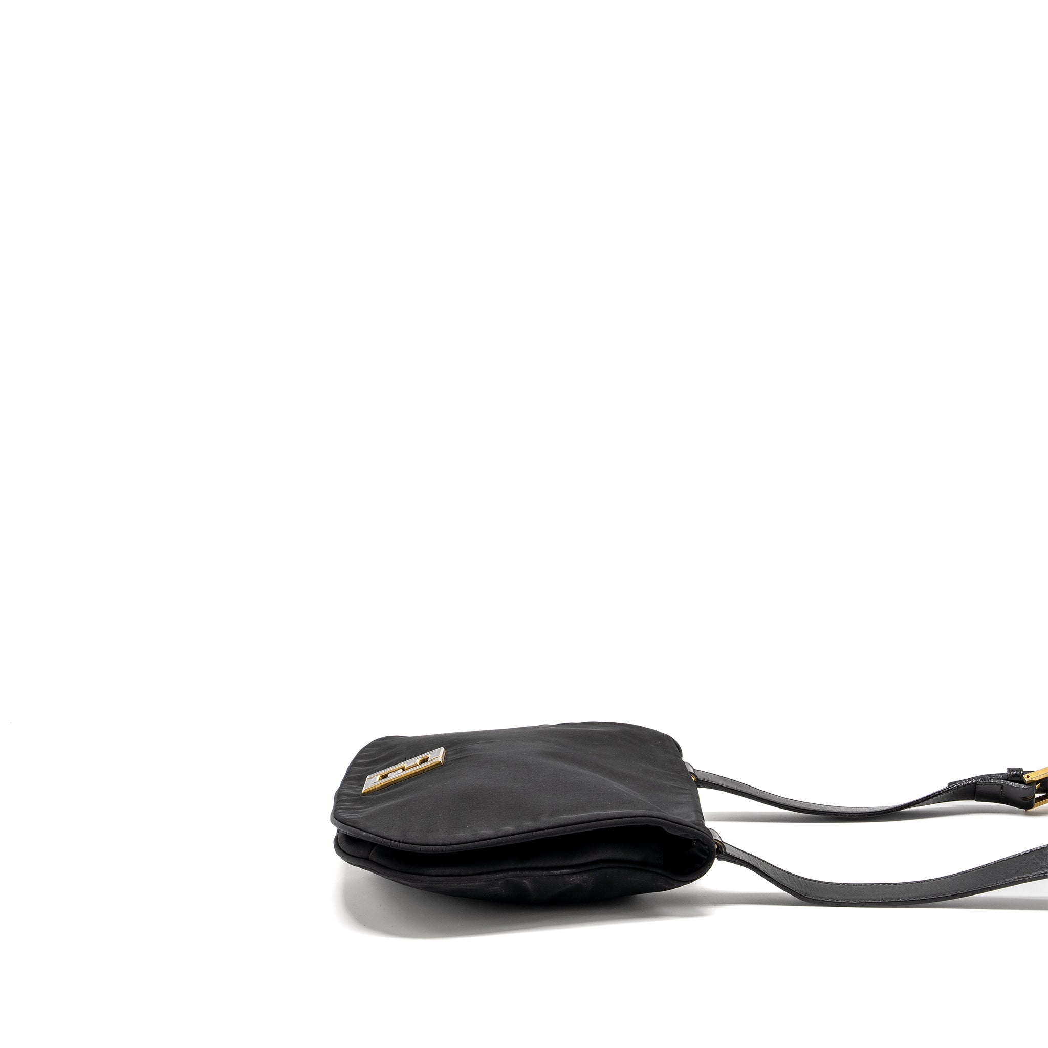 FENDI VINTAGE FF FLAP SHOULDER BAG NYLON BLACK GHW