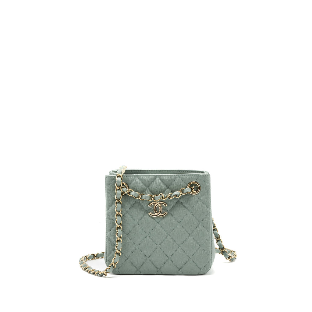 CHANEL 23C MINI BUCKET TOTE BAG CAVIAR LIGHT GREY LGHW (MICROCHIP)