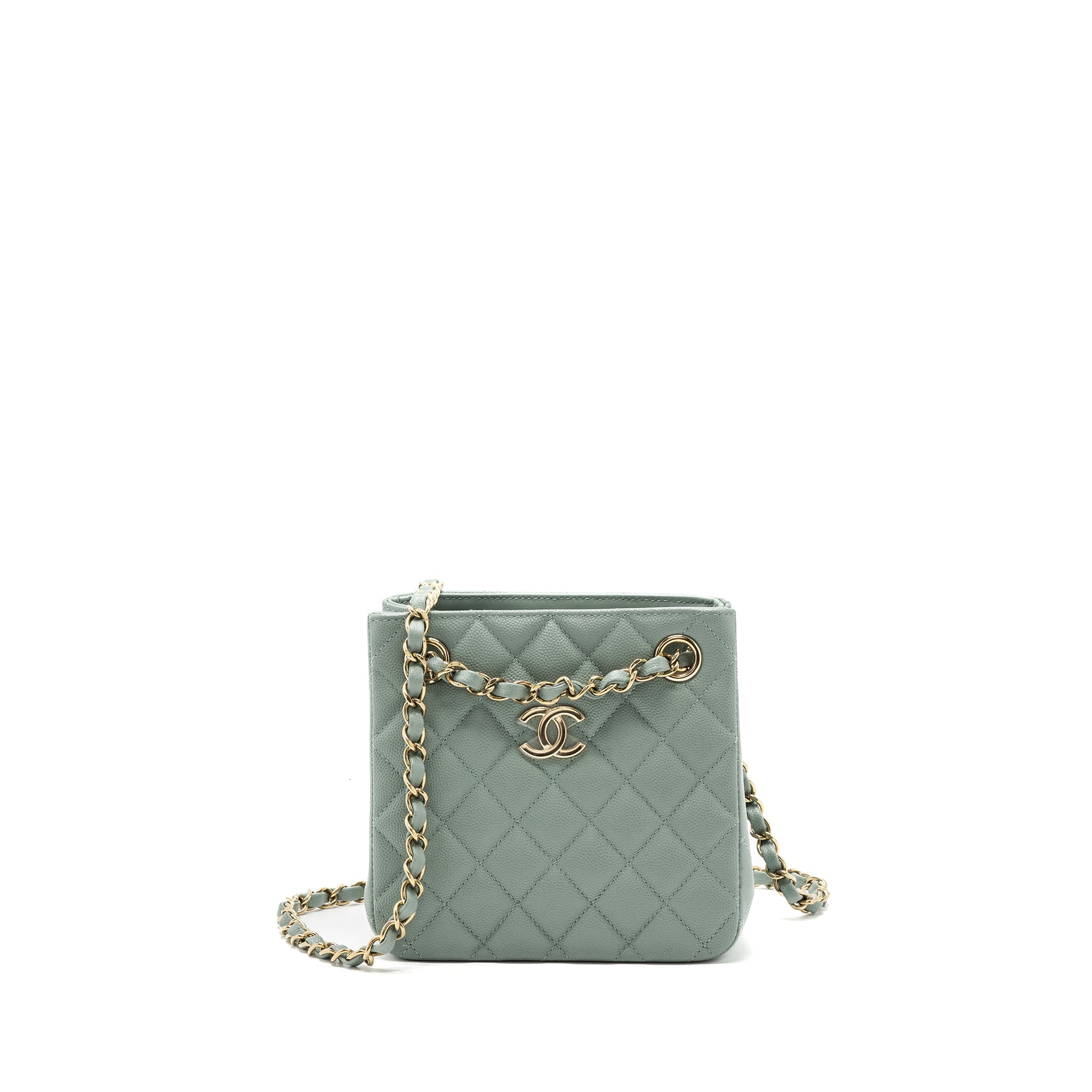 CHANEL 23C MINI BUCKET TOTE BAG CAVIAR LIGHT GREY LGHW (MICROCHIP)