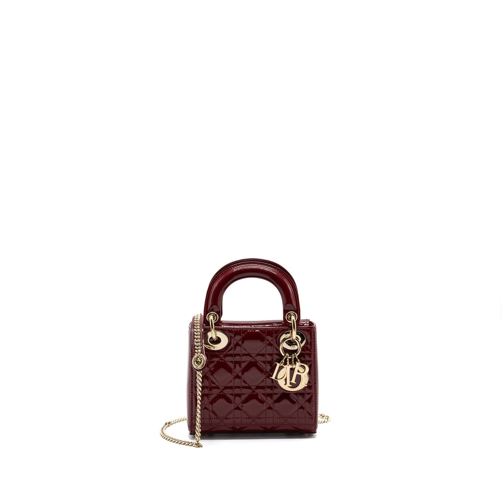 DIOR MINI LADY DIOR PATENT CALFSKIN RED LGHW