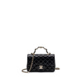 CHANEL 23K LEATHER CHAIN TOP HANDLE MINI RECTANGULAR FLAP BAG LAMBSKIN BLACK LGHW (MICROCHIP)