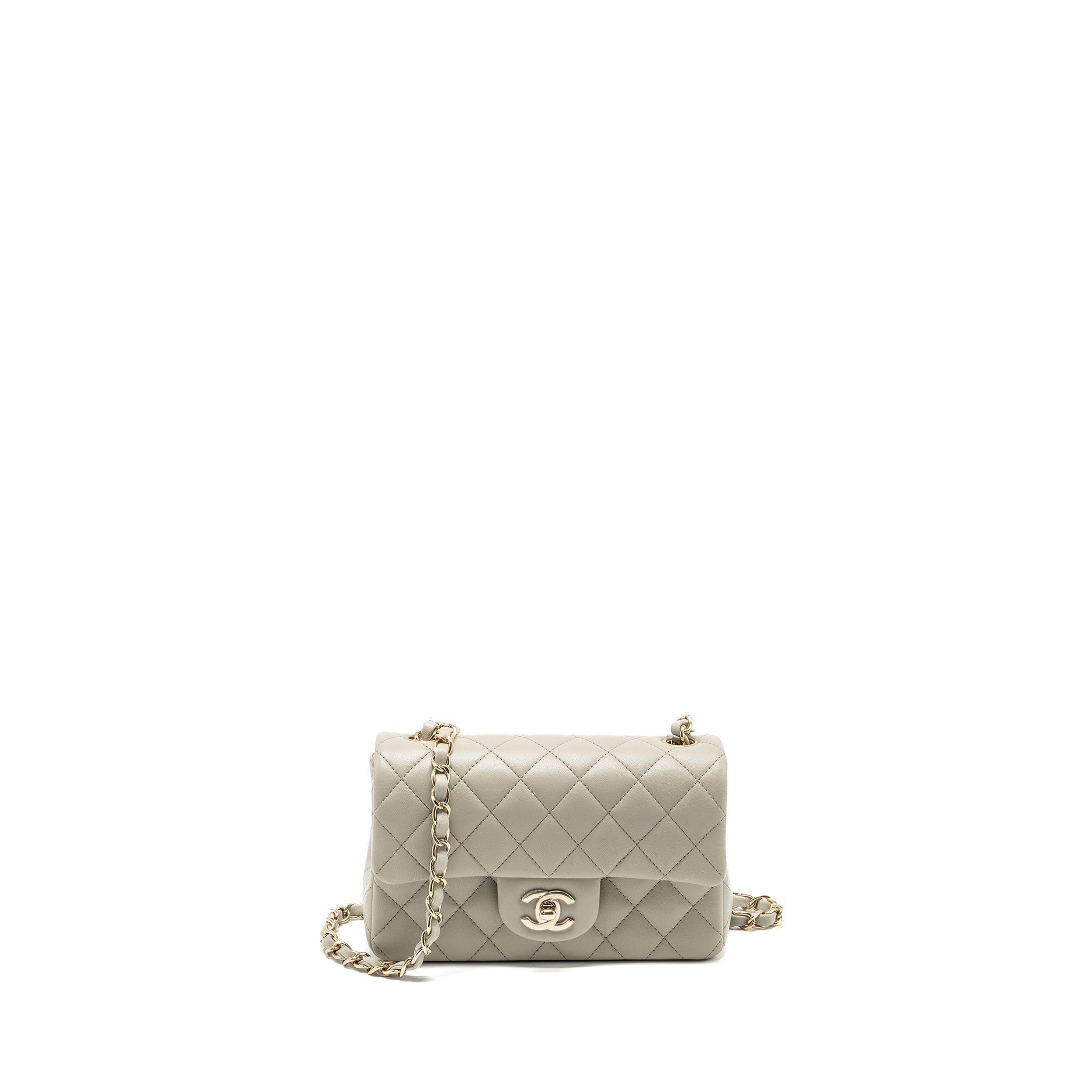CHANEL 22C MINI RECTANGULAR FLAP BAG LAMBSKIN GREY LGHW (MICROCHIP)