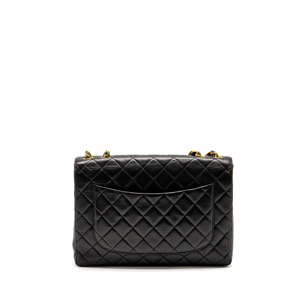 CHANEL VINTAGE JUMBO CLASSIC DOUBLE FLAP BAG LAMBSKIN BLACK GHW