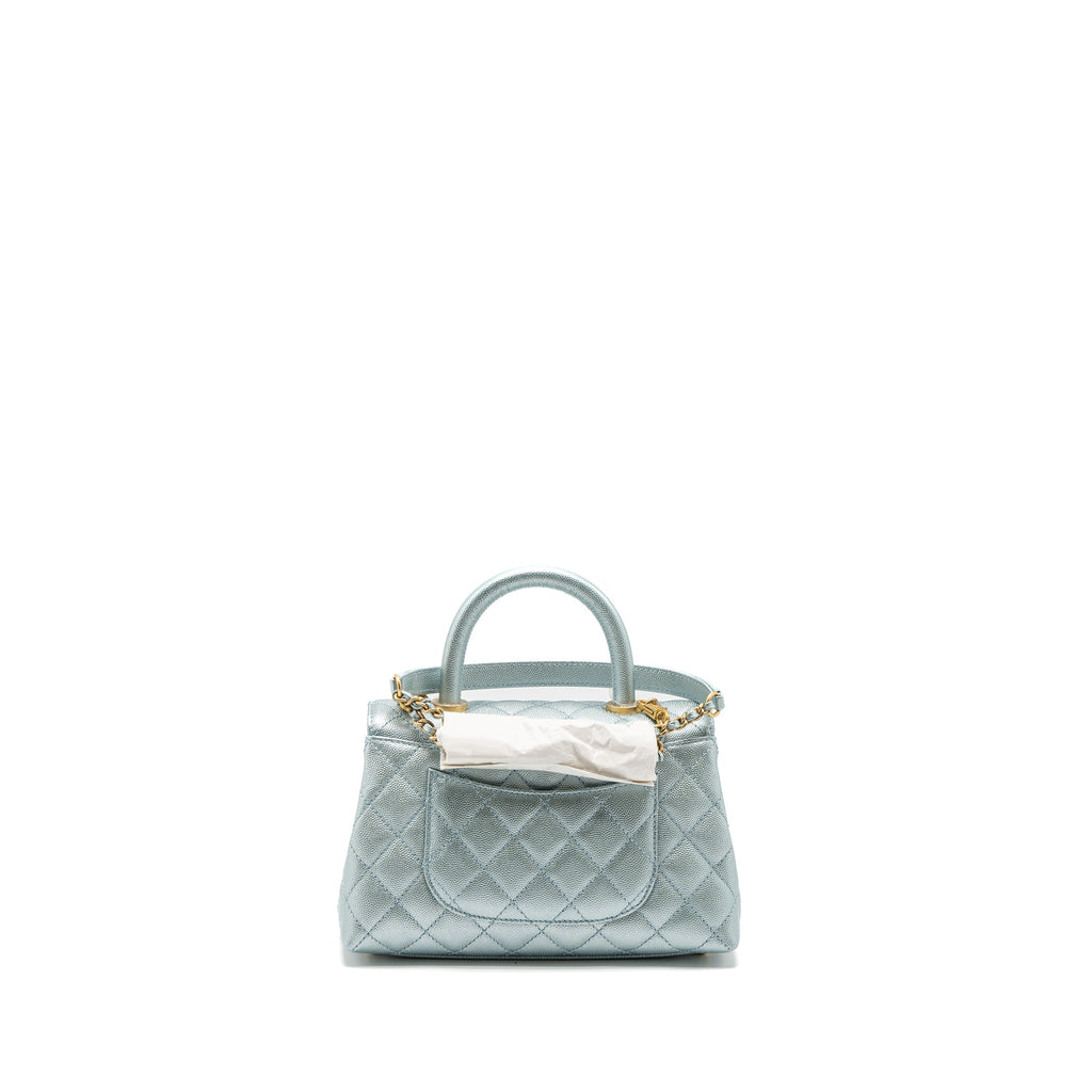 CHANEL SMALL COCO HANDLE CAVIAR METALLIC LIGHT BLUE BRUSHED GHW (MICROCHIP)