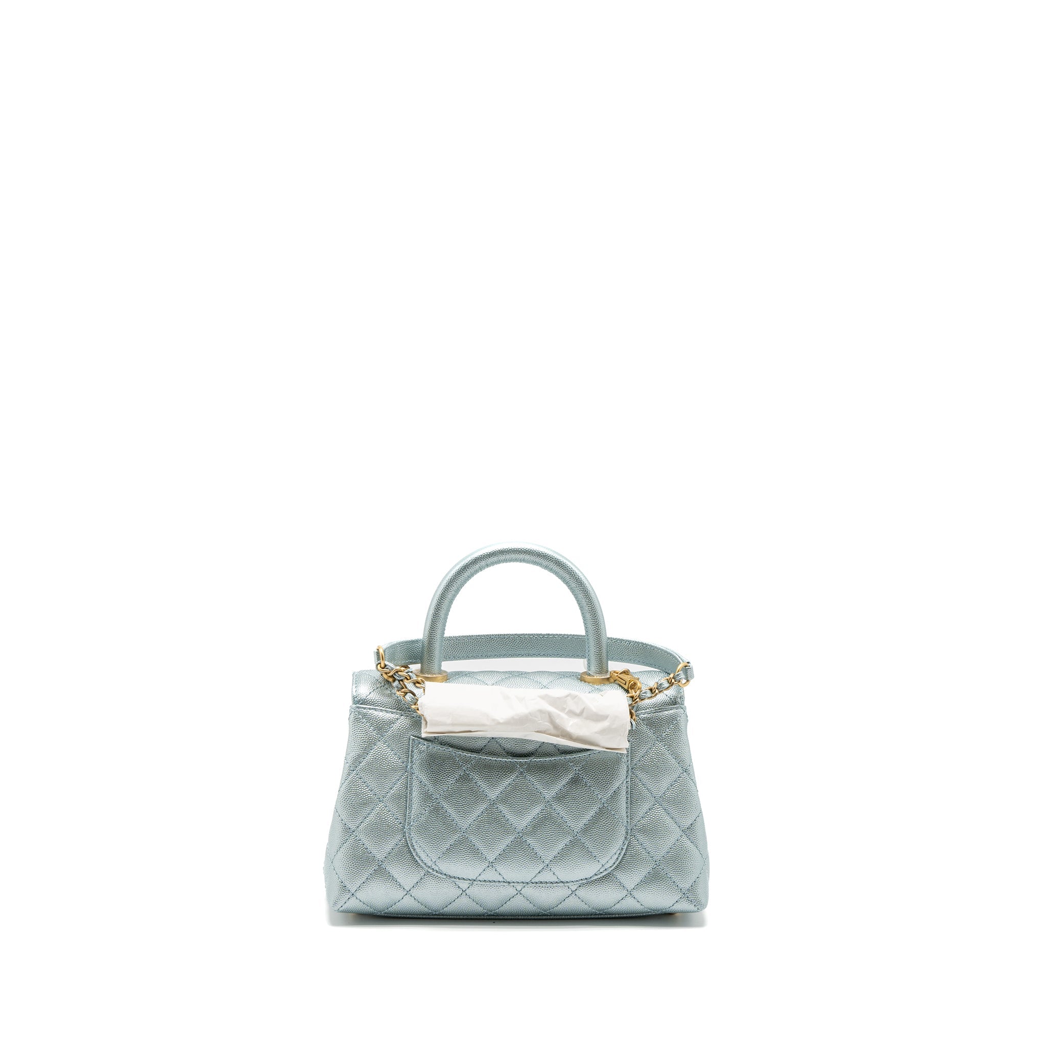 CHANEL SMALL COCO HANDLE CAVIAR METALLIC LIGHT BLUE BRUSHED GHW (MICROCHIP)
