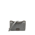 CHANEL MEDIUM BOY BAG CHEVRON CAVIAR GREY RUTHENIUM SILVER HARDWARE
