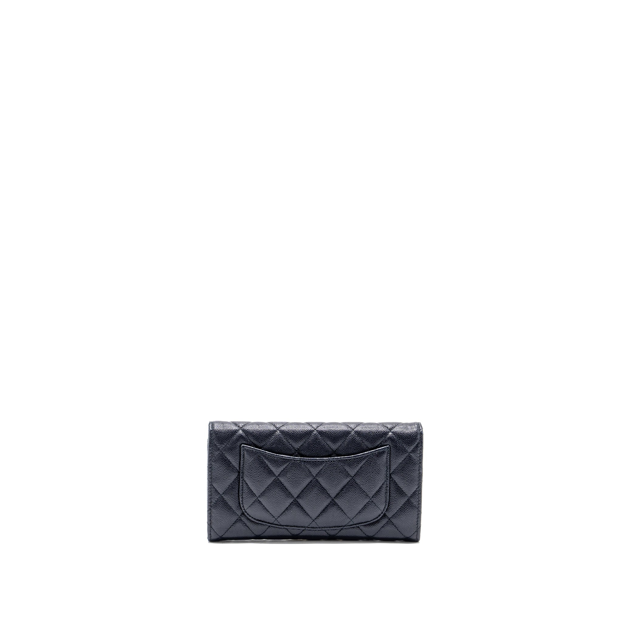 CHANEL CLASSIC LONG FLAP WALLET CAVIAR NAVY LGHW