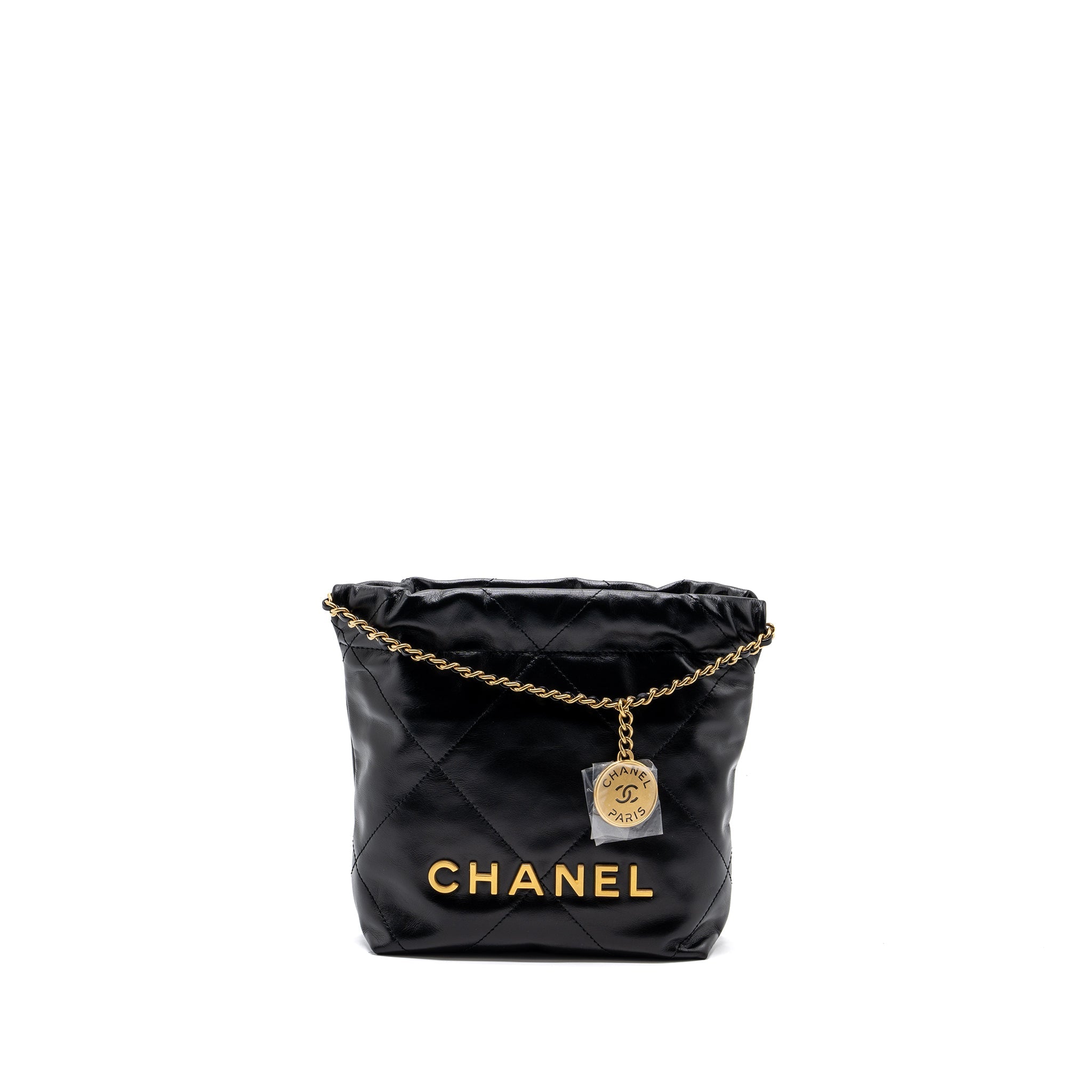 CHANEL MINI 22 BAG SHINY CALFSKIN BLACK GHW (MICROCHIP)