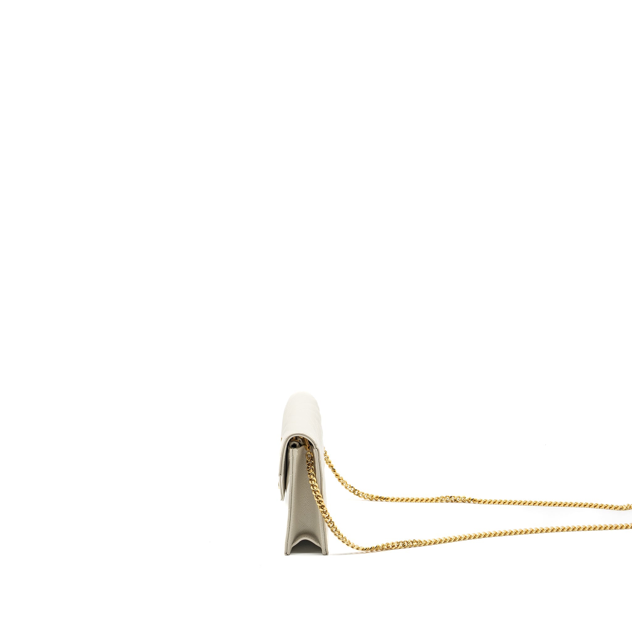 SAINT LAURENT ENVELOPE CHAIN WALLET GRAINED CALFSKIN CREAM SOFT GHW