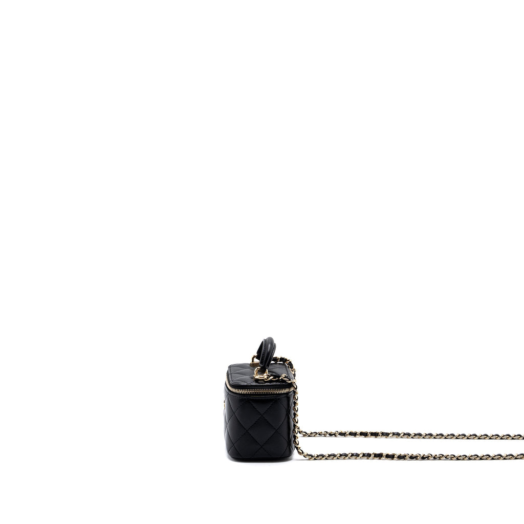 CHANEL TOP HANDLE MINI VANITY CASE WITH CHAINS LAMBSKIN BLACK LGHW