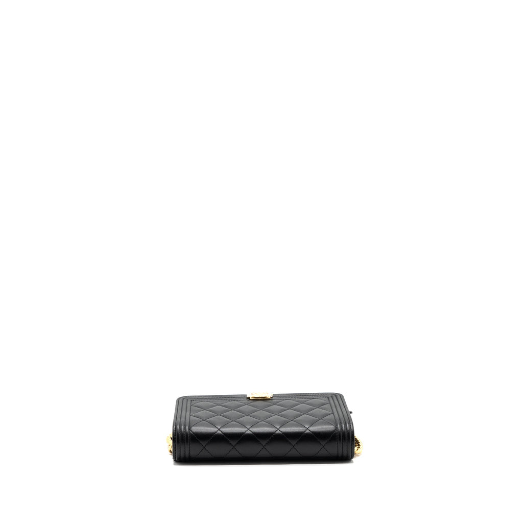 CHANEL BOY WALLET ON CHAIN LAMBSKIN BLACK GHW(MICROCHIP)
