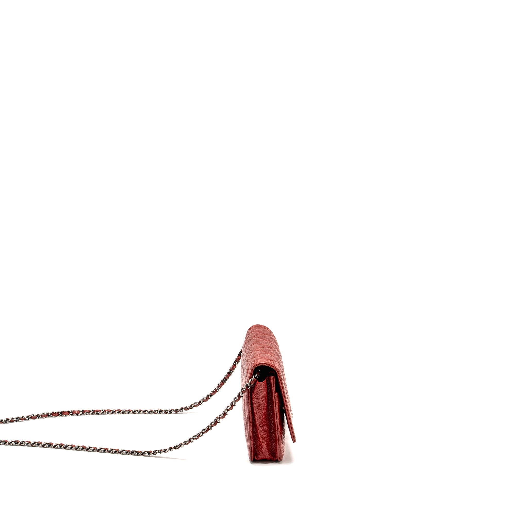 CHANEL BOY WALLET ON CHAIN CAVIAR RED RUTHENIUM SILVER HARDWARE