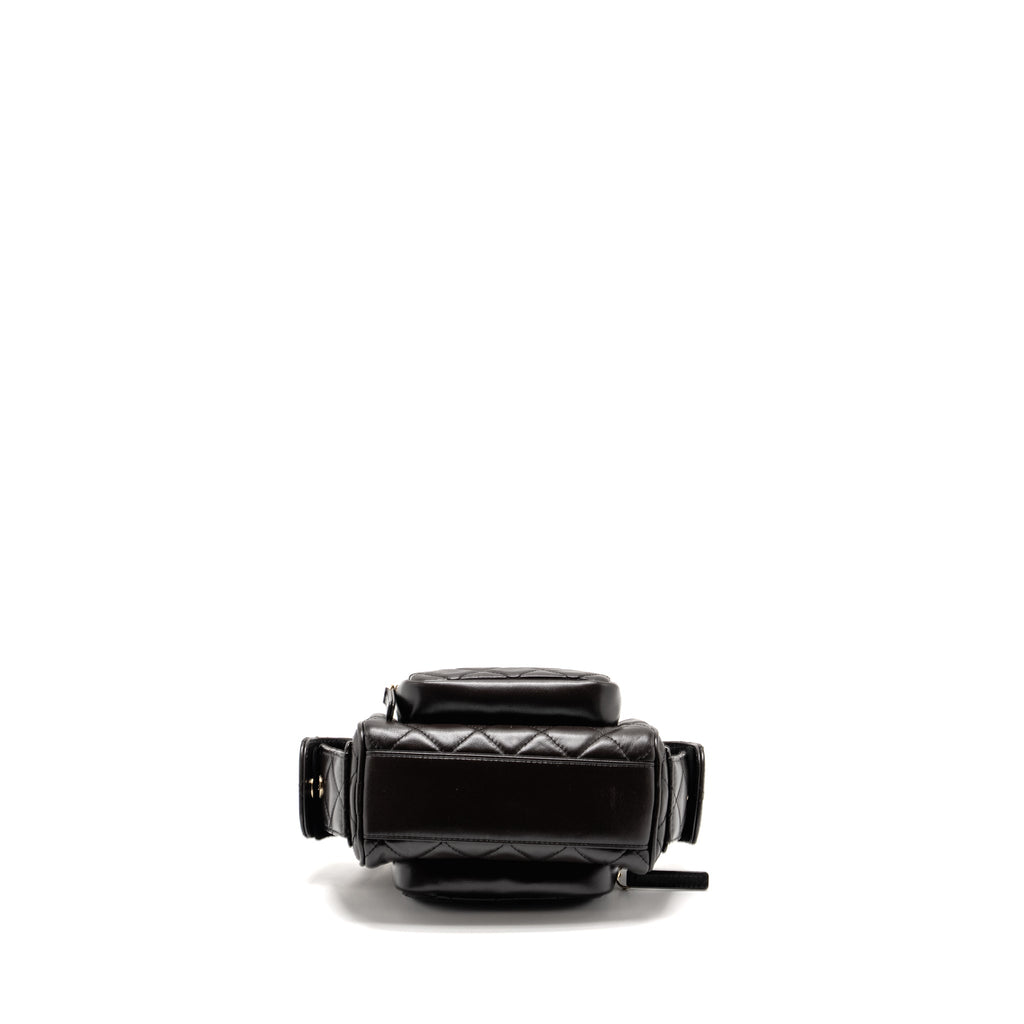 CHANEL 24K SMALL CAMERA CASE BAG SHINY CRUMPLED LAMBSKIN DARK BROWN LGHW (MICROCHIP)