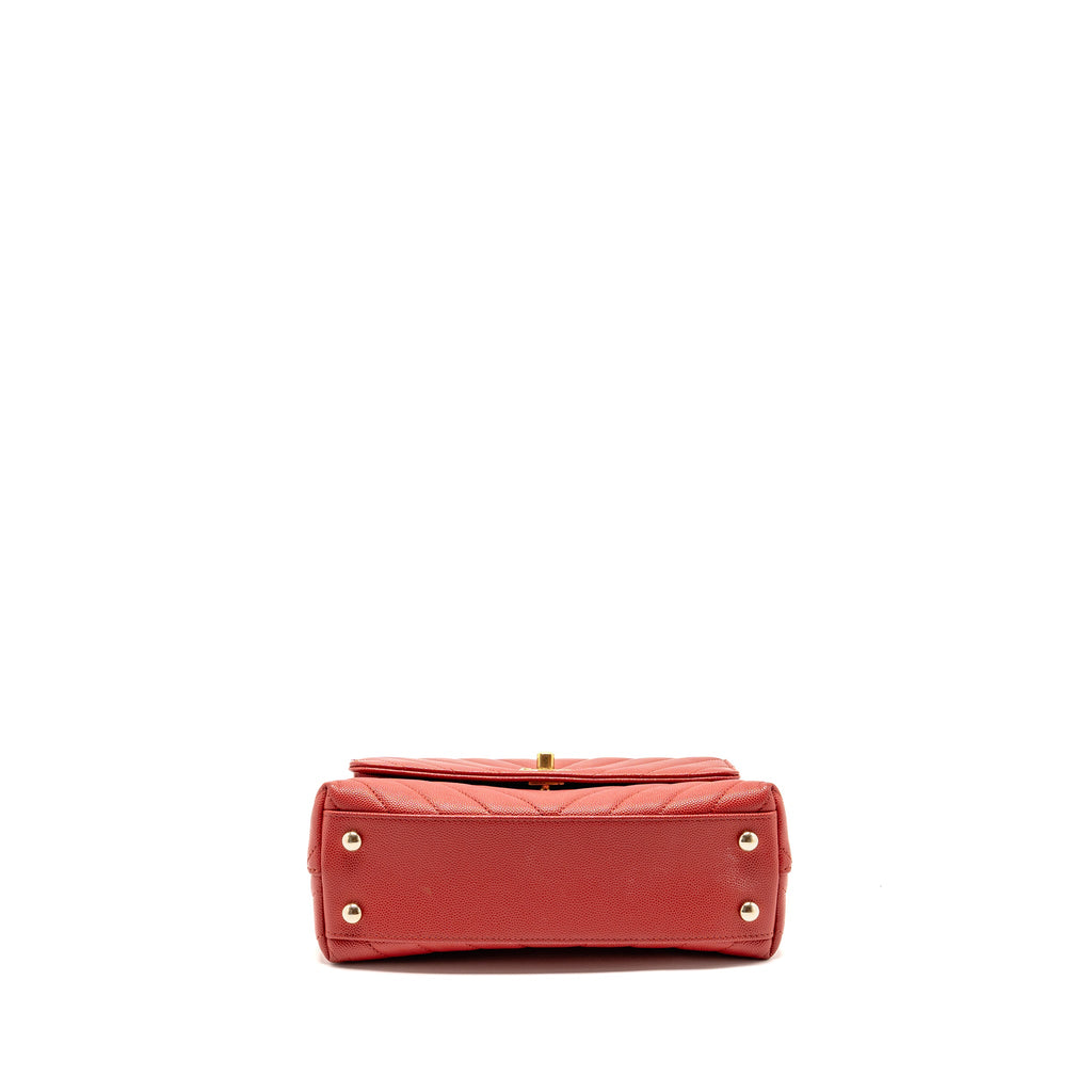 CHANEL SMALL COCO HANDLE CHEVRON CAVIAR RED GHW