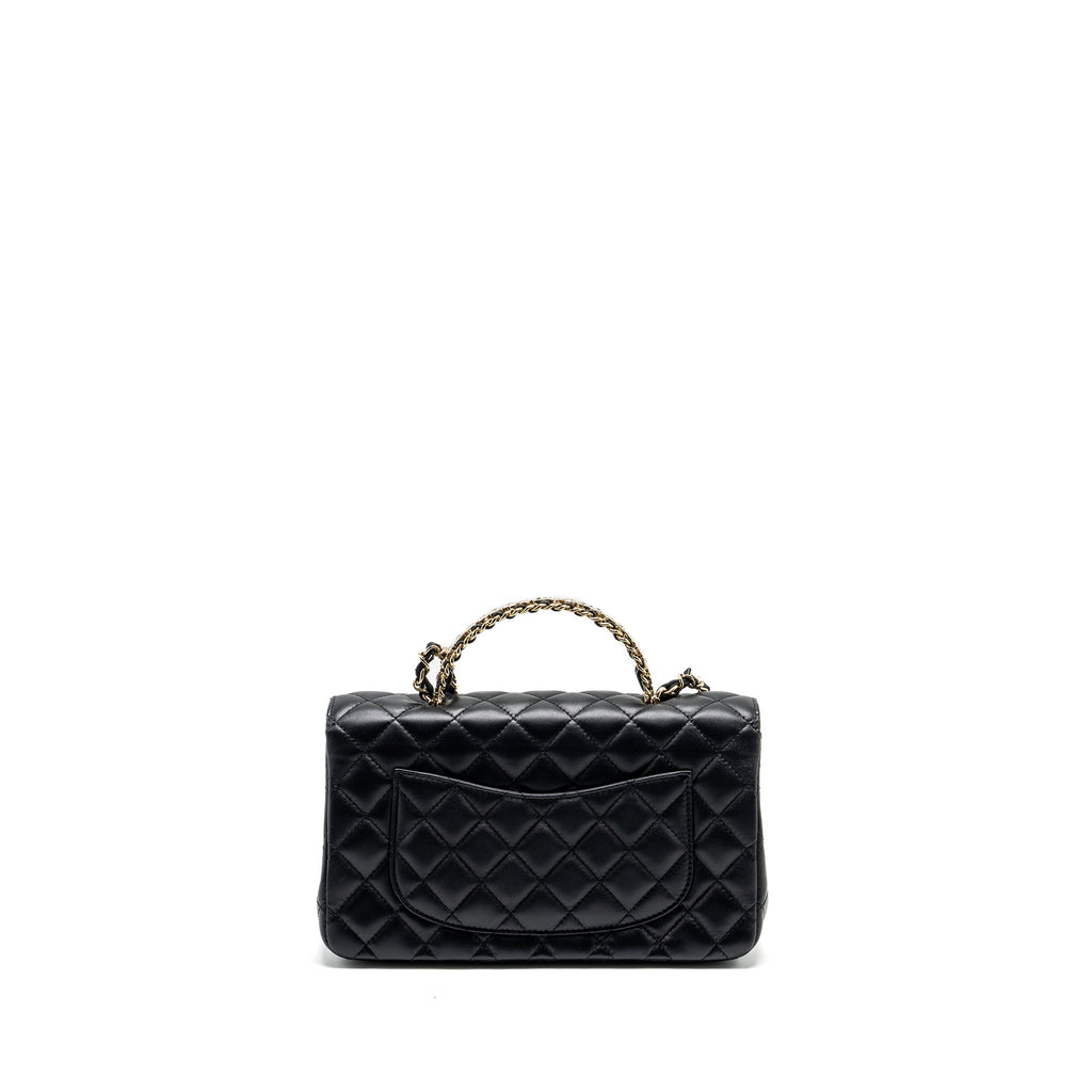 CHANEL CRYSTAL DETAILED TOP HANDLE FLAP BAG LAMBSKIN BLACK GHW (MICROCHIP)