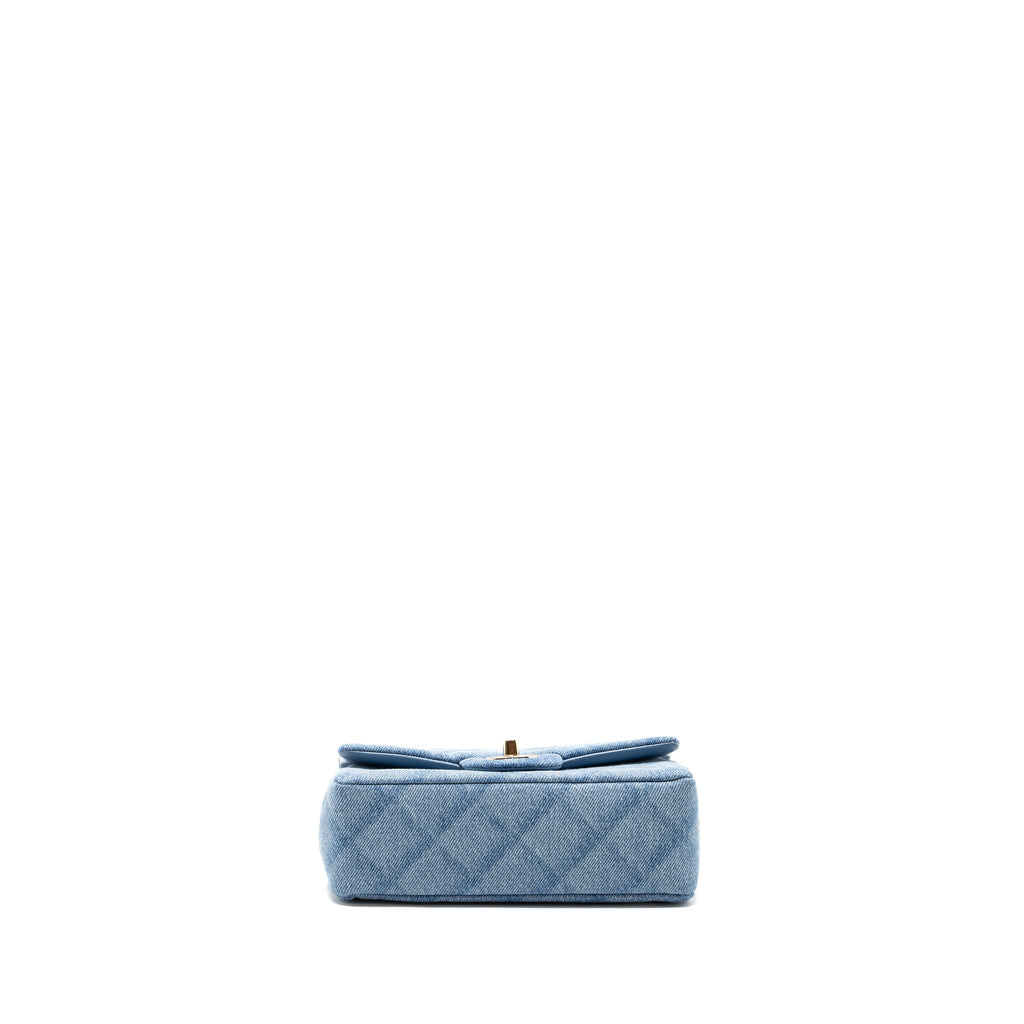 CHANEL 22B MINI RECTANGULAR FLAP BAG DENIM LIGHT BLUE LGHW (MICROCHIP)