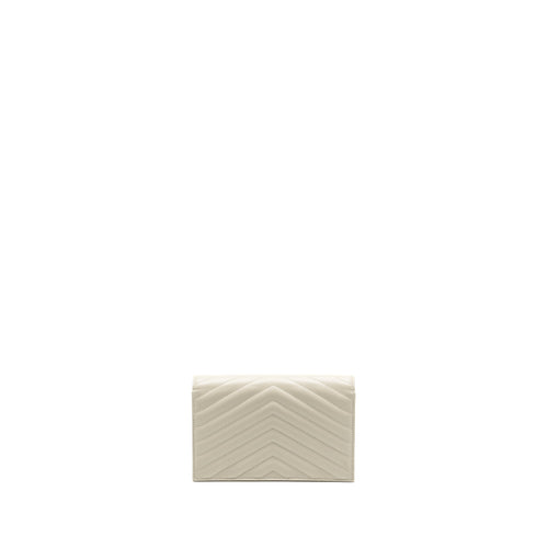 SAINT LAURENT ENVELOPE CHAIN WALLET GRAINED CALFSKIN CREAM SOFT GHW