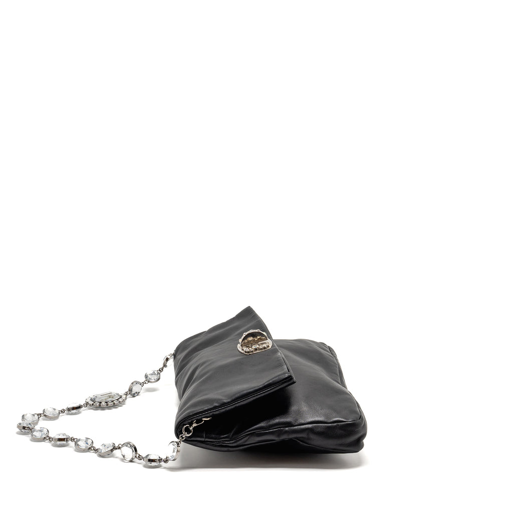 MIU MIU LARGE FLAP SHOULDER BAG LAMBSKIN BLACK SHW