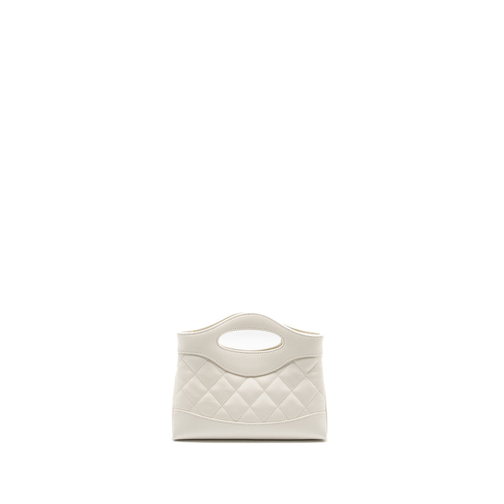 CHANEL MINI 31 CLUTCH WITH CHAIN SHINY CALFSKIN WHITE LGHW (MICROCHIP)