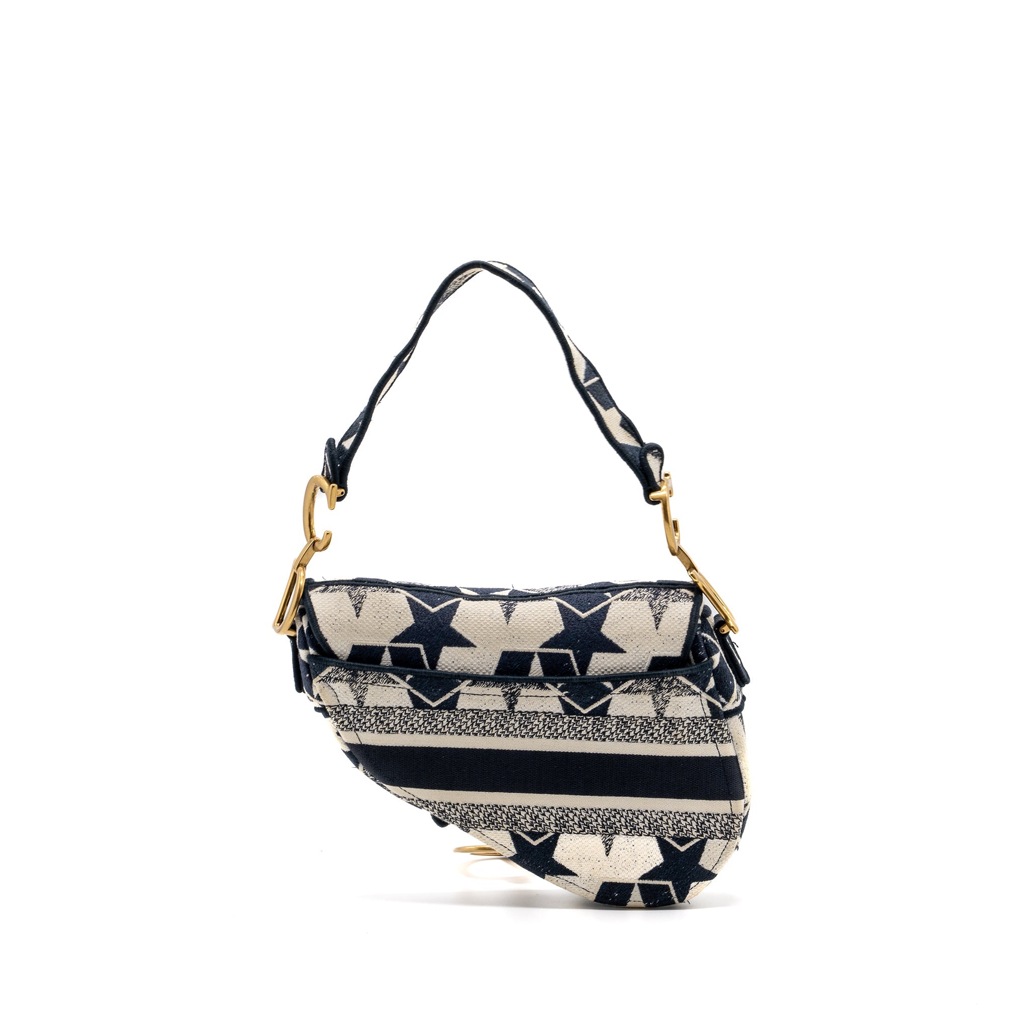 DIOR SADDLE BAG CANVAS LIMITED PRINT DARK BLUE / WHITE GHW