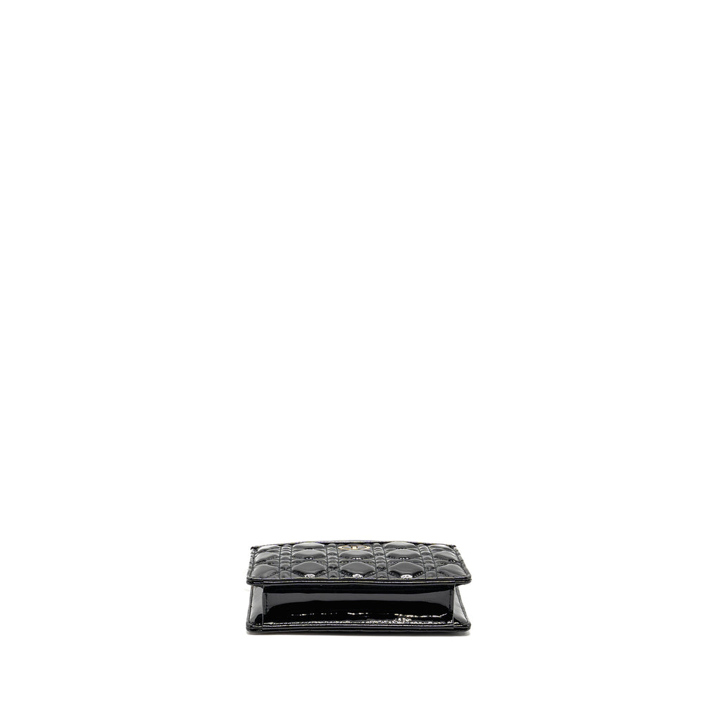 DIOR CARO POUCH WITH CHAIN PATENT CALFSKIN BLACK GHW