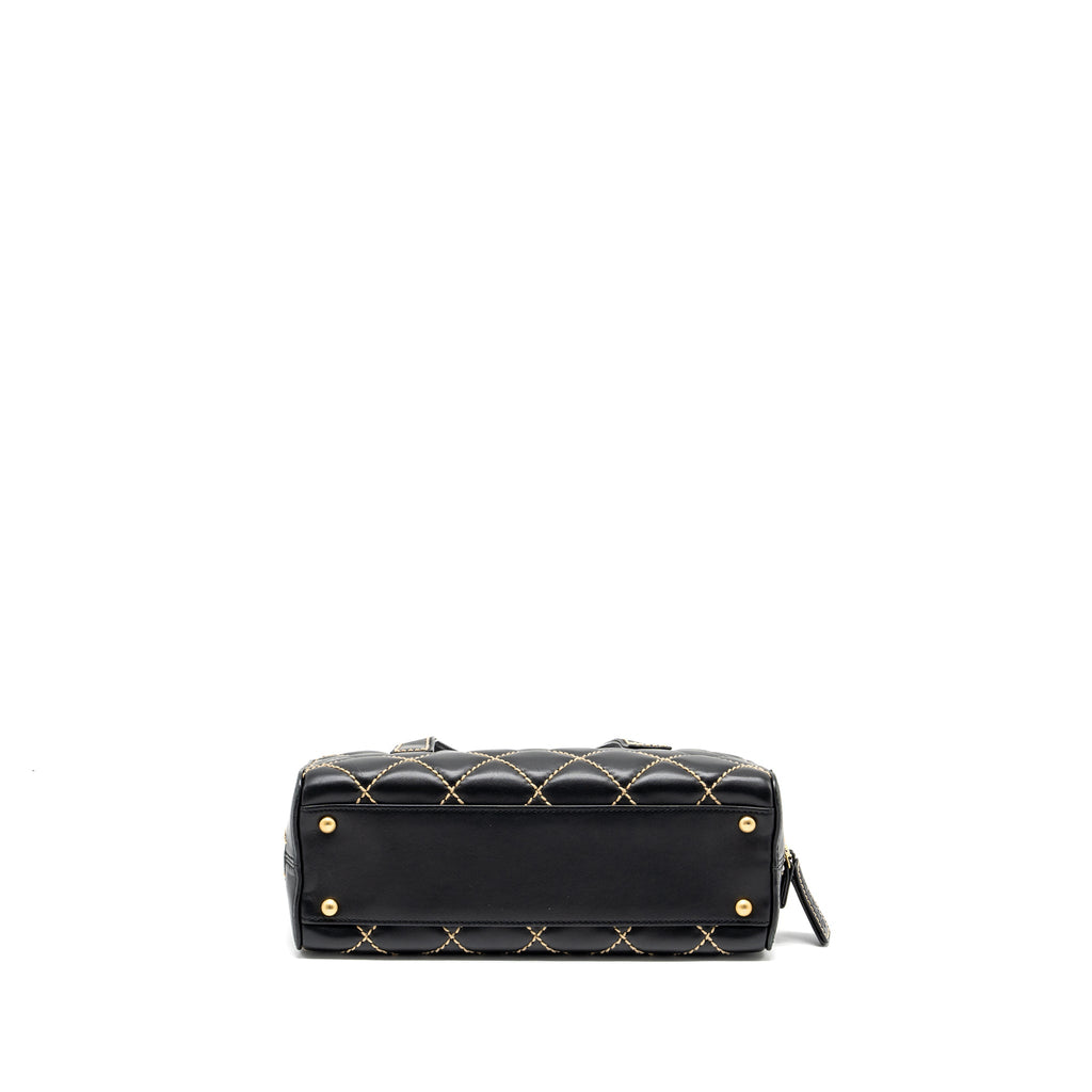 CHANEL VINTAGE WILD STITCH ZIP TOTE BAG CALFSKIN BLACK GHW