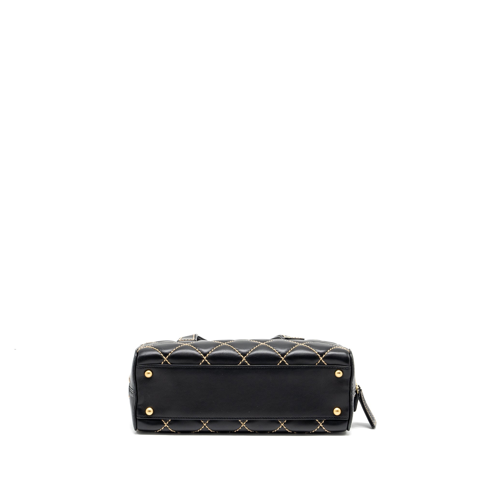 CHANEL VINTAGE WILD STITCH ZIP TOTE BAG CALFSKIN BLACK GHW