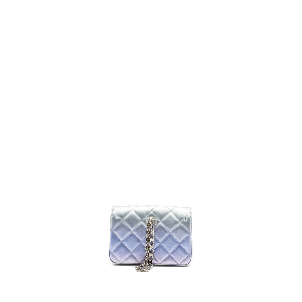 CHANEL CLUTCH CALFSKIN IRIDESCENT MULTICOLOUR WITH MULTICOLOUR AND SILVER HARDWARE (MICROCHIP)