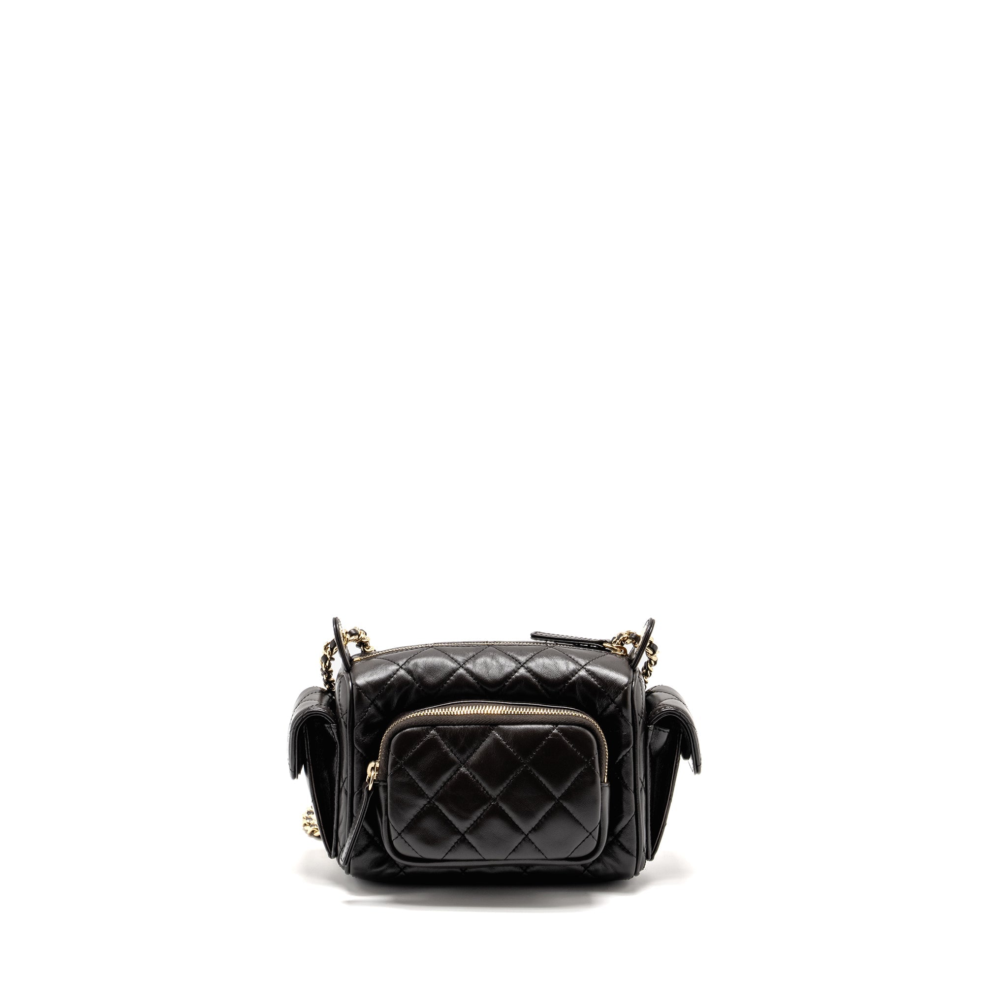 CHANEL 24K SMALL CAMERA CASE BAG SHINY CRUMPLED LAMBSKIN DARK BROWN LGHW (MICROCHIP)