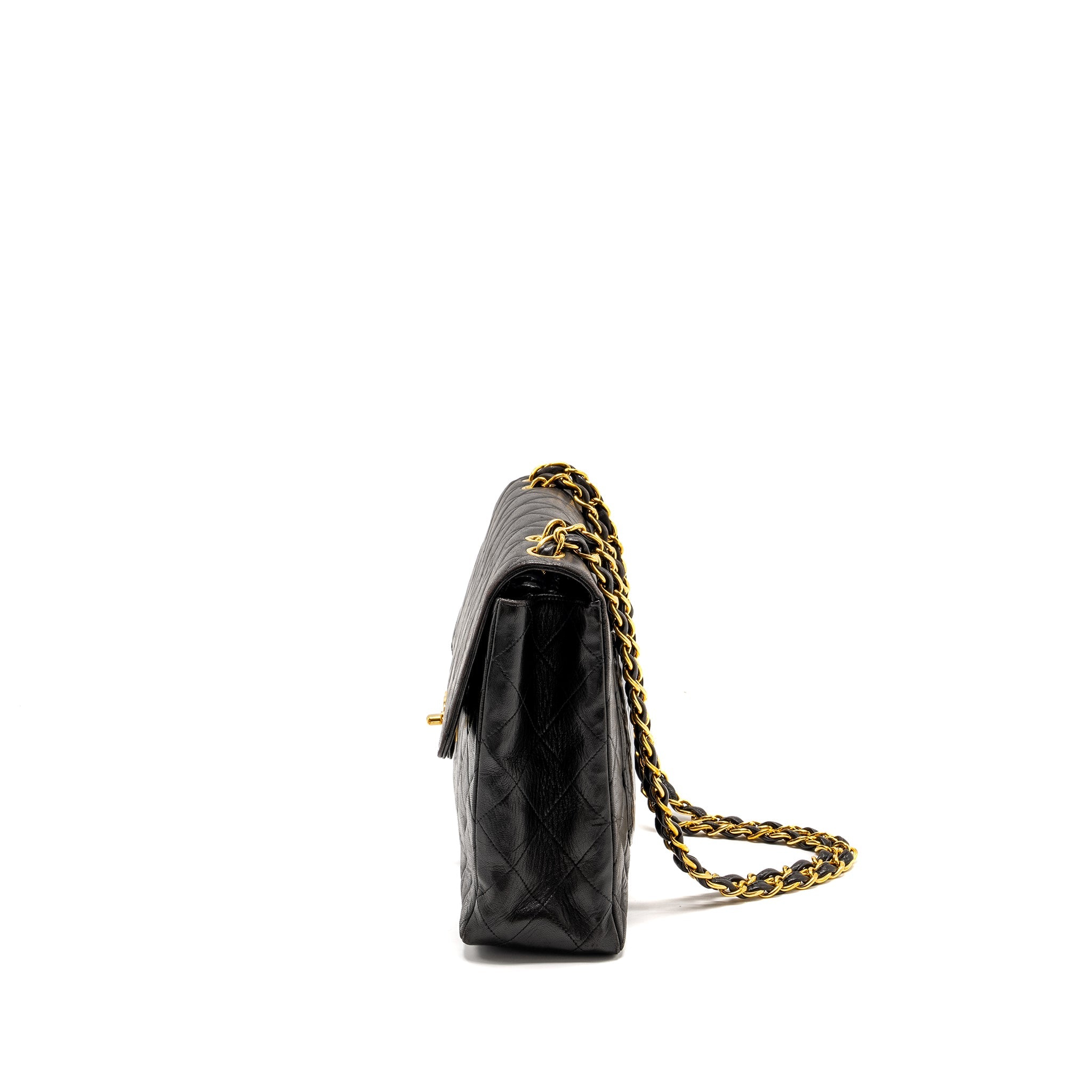 CHANEL VINTAGE JUMBO CLASSIC DOUBLE FLAP BAG LAMBSKIN BLACK GHW