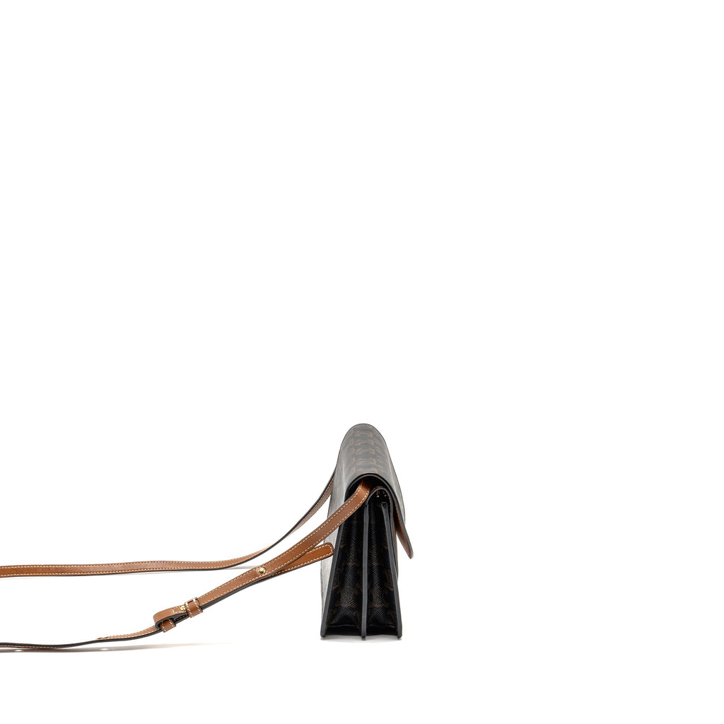 CELINE WALLET ON STRAP TRIOMPHE CANVAS/LAMBSKIN TAN GHW