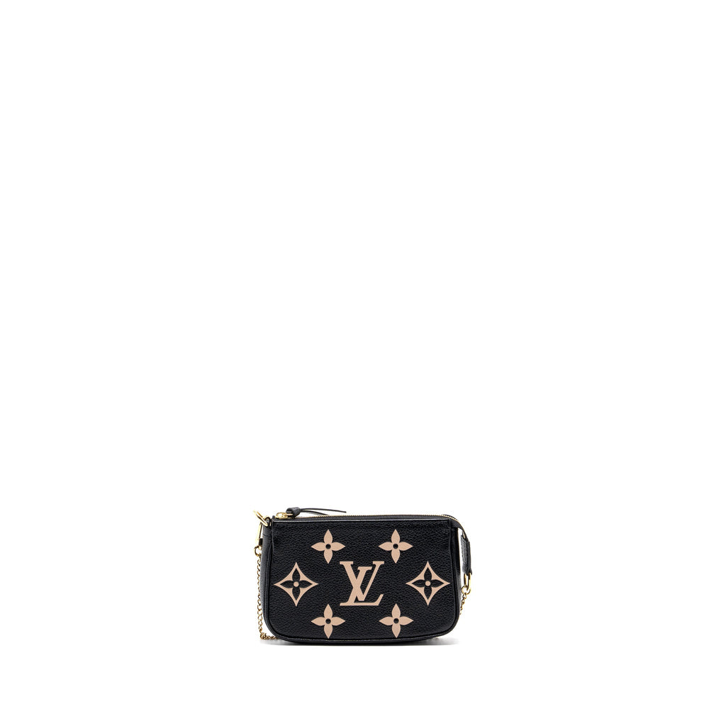 LOUIS VUITTON MINI POCHETTE ACCESSORIES MONOGRAM EMPREINTE BLACK/ BEIGE GHW