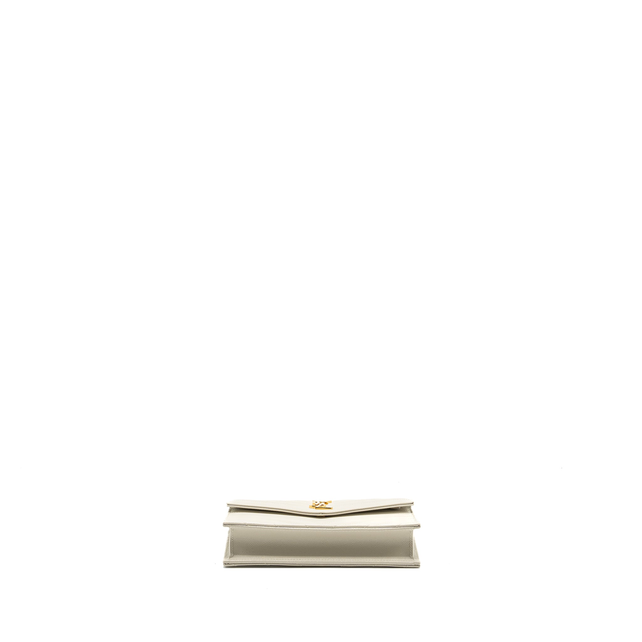 SAINT LAURENT ENVELOPE CHAIN WALLET GRAINED CALFSKIN CREAM SOFT GHW