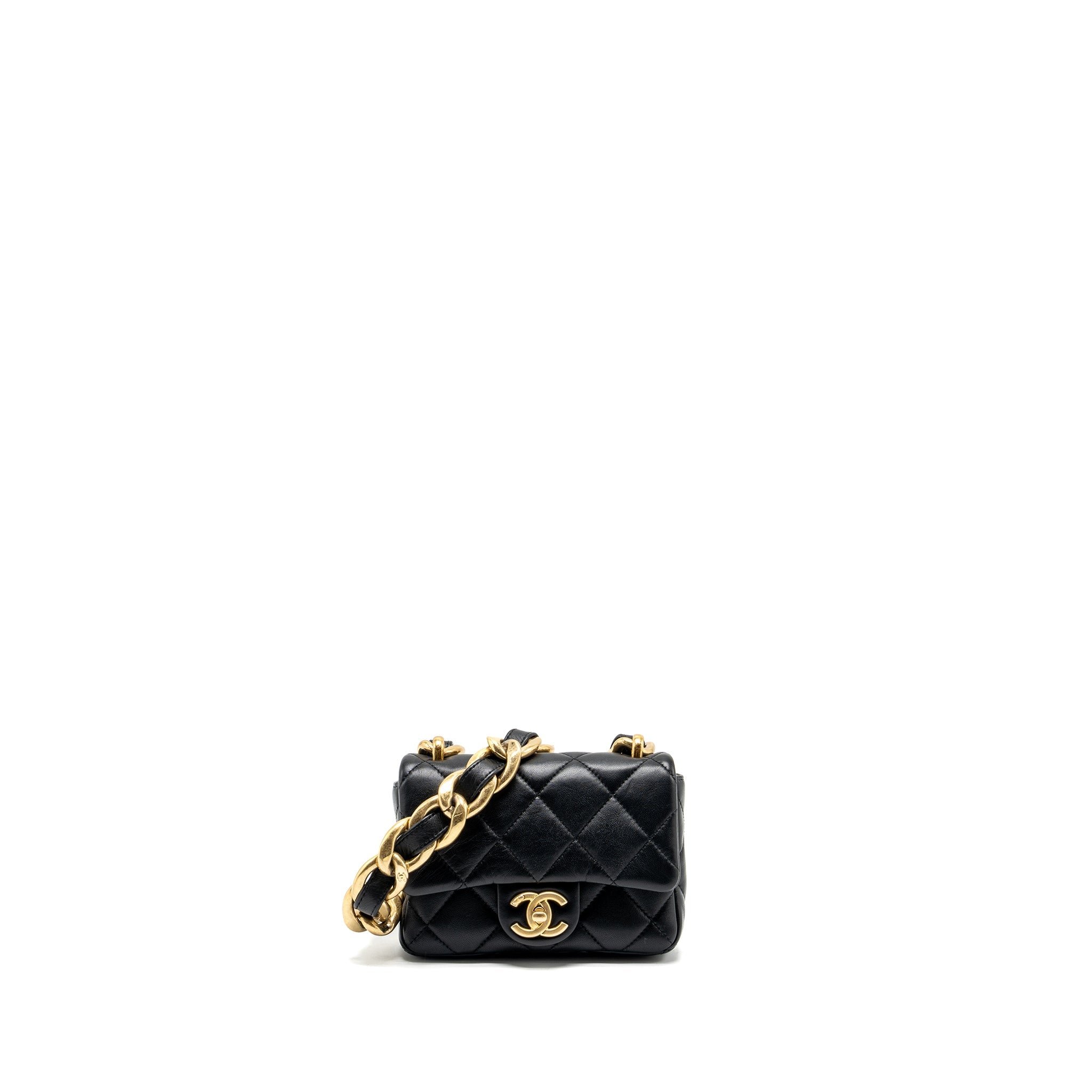 CHANEL MINI SQUARE FLAP BAG WITH GIANT CHAIN LAMBSKIN GHW (MICROCHIP)