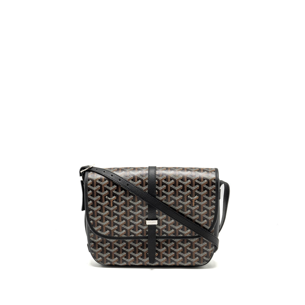 GOYARD BELVEDERE MM MESSENGER BAG GOYARDINE CANVAS/CALFSKIN BLACK SHW