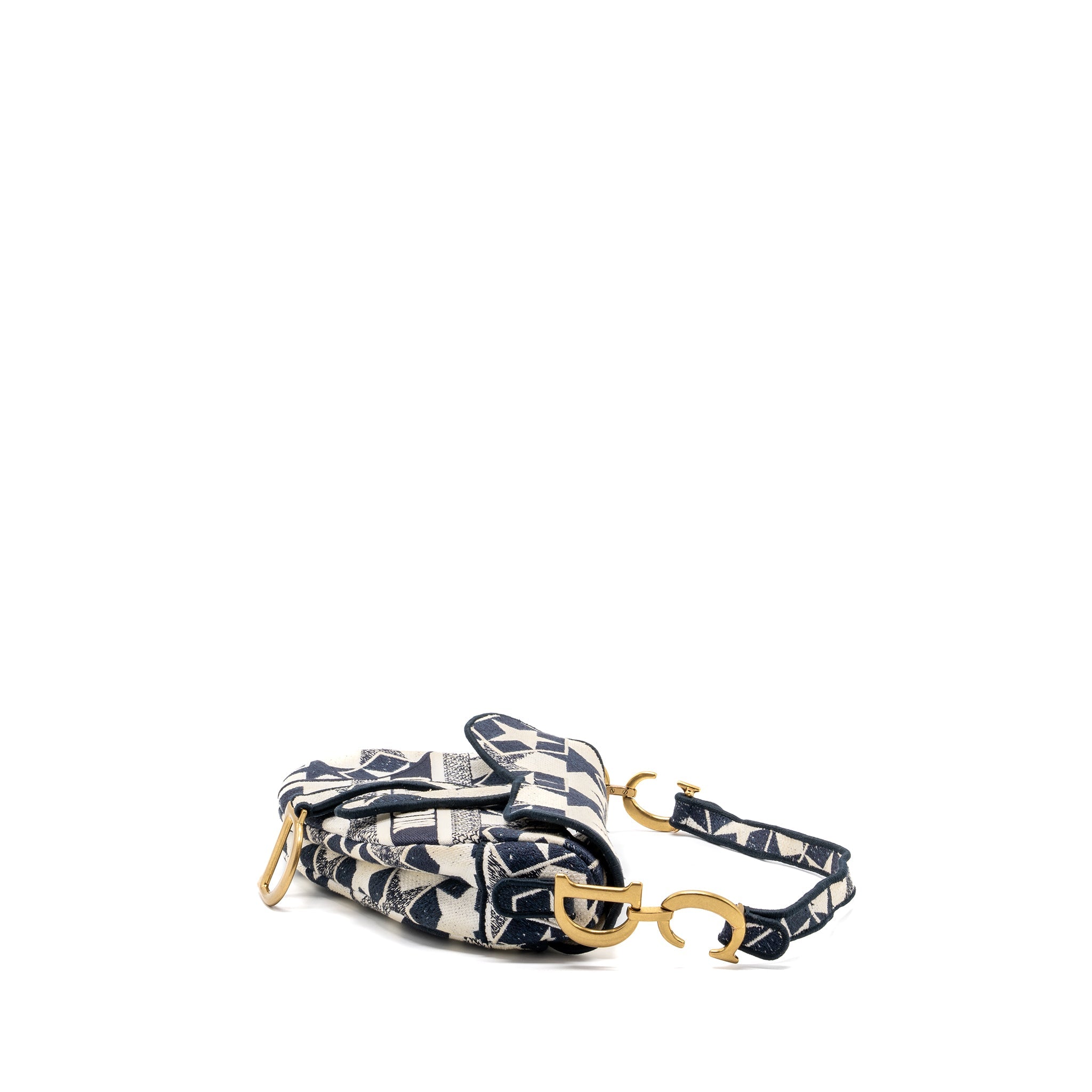 DIOR SADDLE BAG CANVAS LIMITED PRINT DARK BLUE / WHITE GHW
