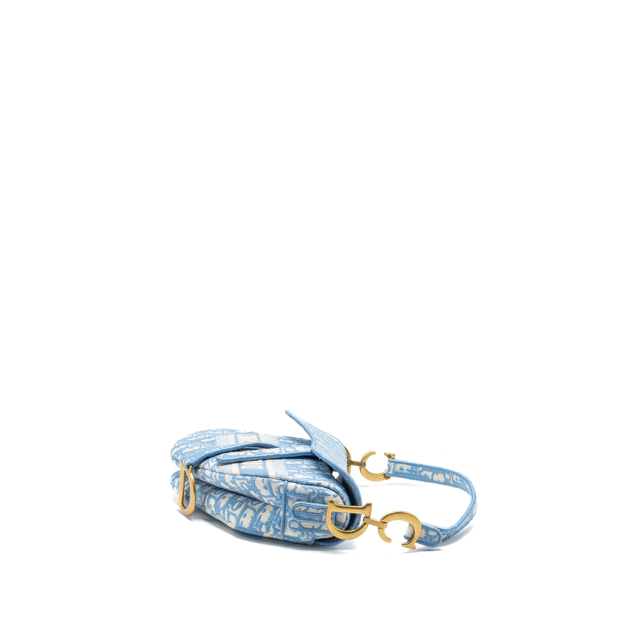 DIOR MEDIUM SADDLE BAG OBLIQUE EMBROIDERY LIGHT BLUE GHW