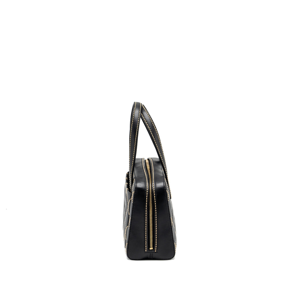 CHANEL VINTAGE WILD STITCH ZIP TOTE BAG CALFSKIN BLACK GHW