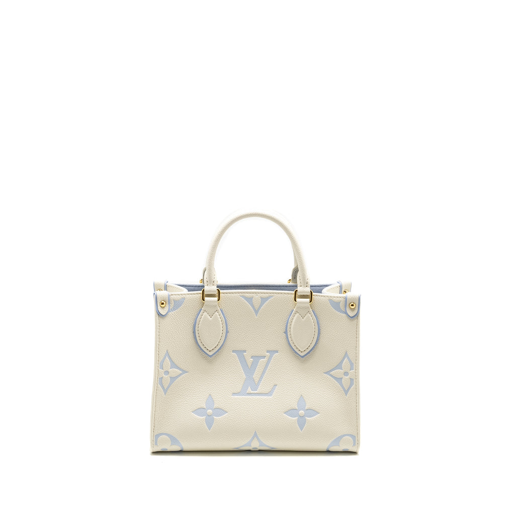 LOUIS VUITTON ONTHEGO PM BICOLOUR MONOGRAM EMPREINTE LATTE/CANDY BLUE GHW