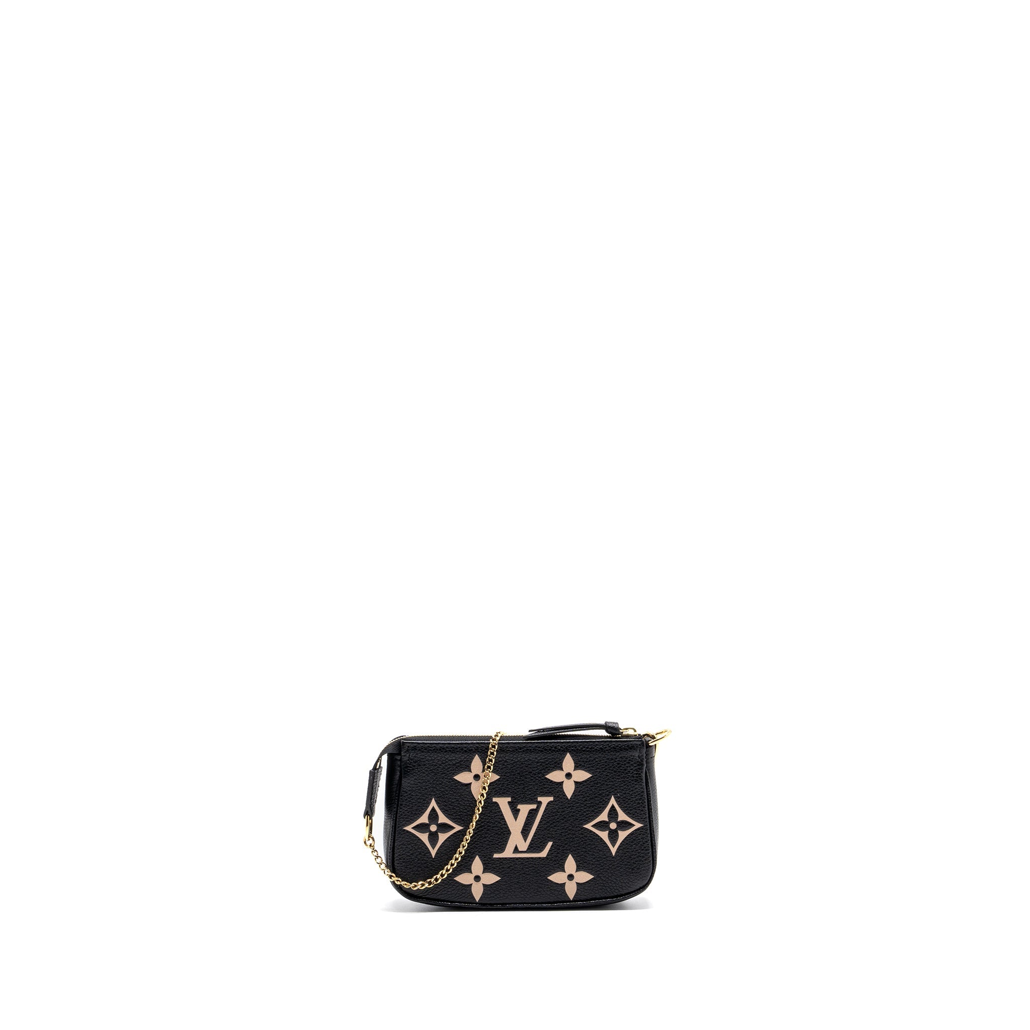 LOUIS VUITTON MINI POCHETTE ACCESSORIES MONOGRAM EMPREINTE BLACK/ BEIGE GHW