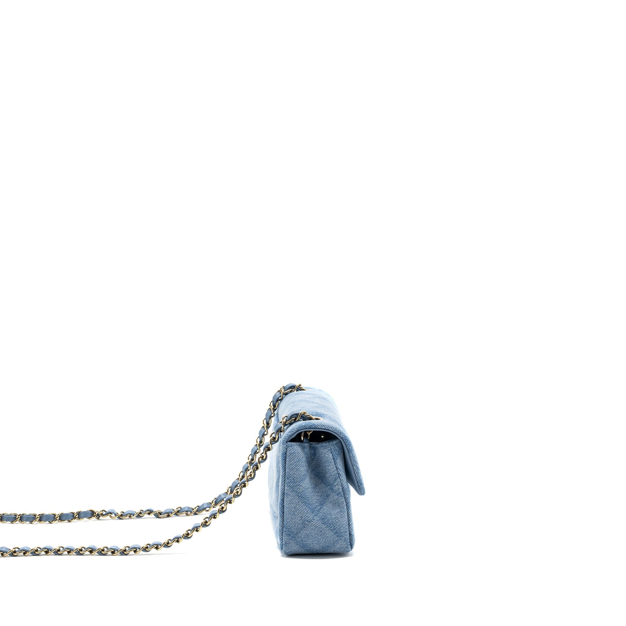 CHANEL 22B MINI RECTANGULAR FLAP BAG DENIM LIGHT BLUE LGHW (MICROCHIP)