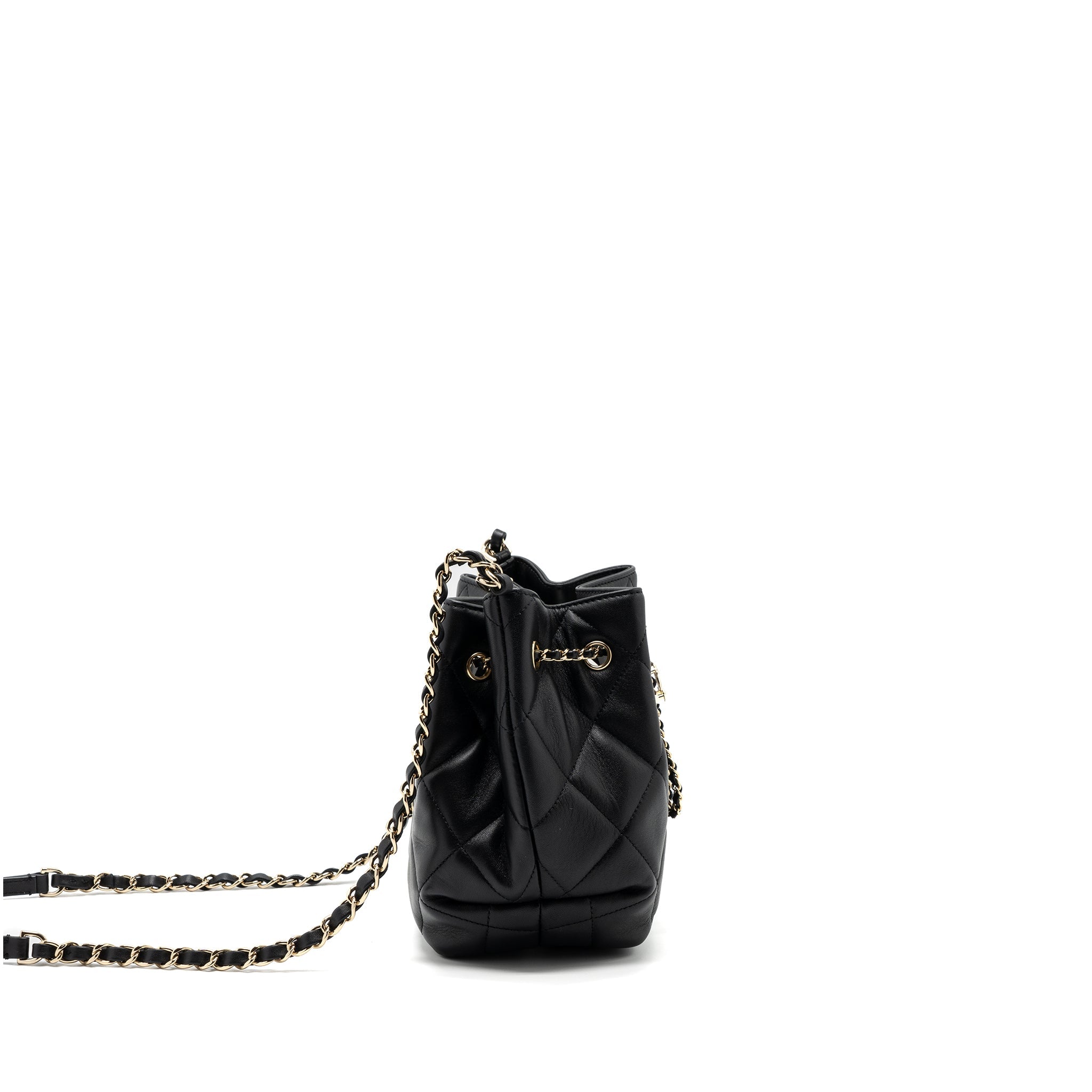 CHANEL DRAWSTRING BUCKET BAG CALFSKIN BLACK LGHW