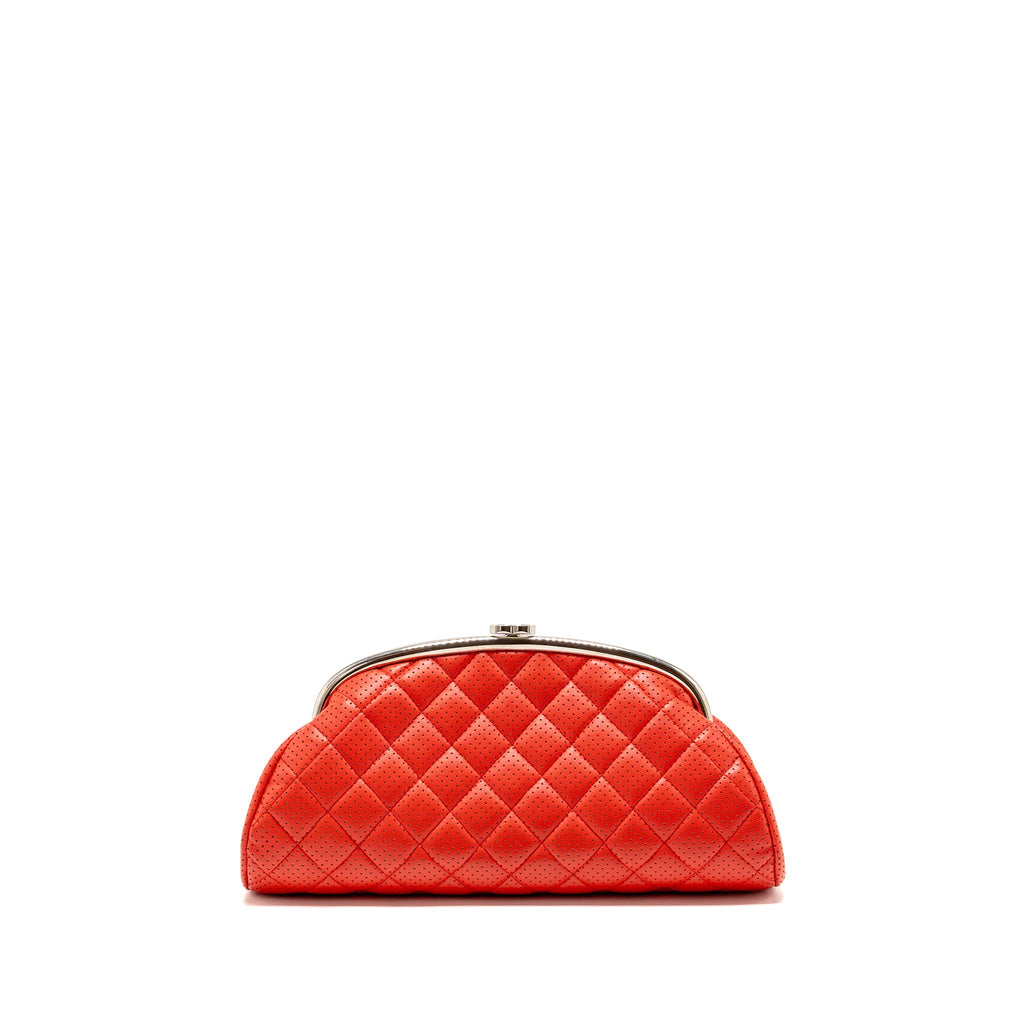 CHANEL CC CLUTCH BAG PERFORATED LAMBSKIN RED SHW