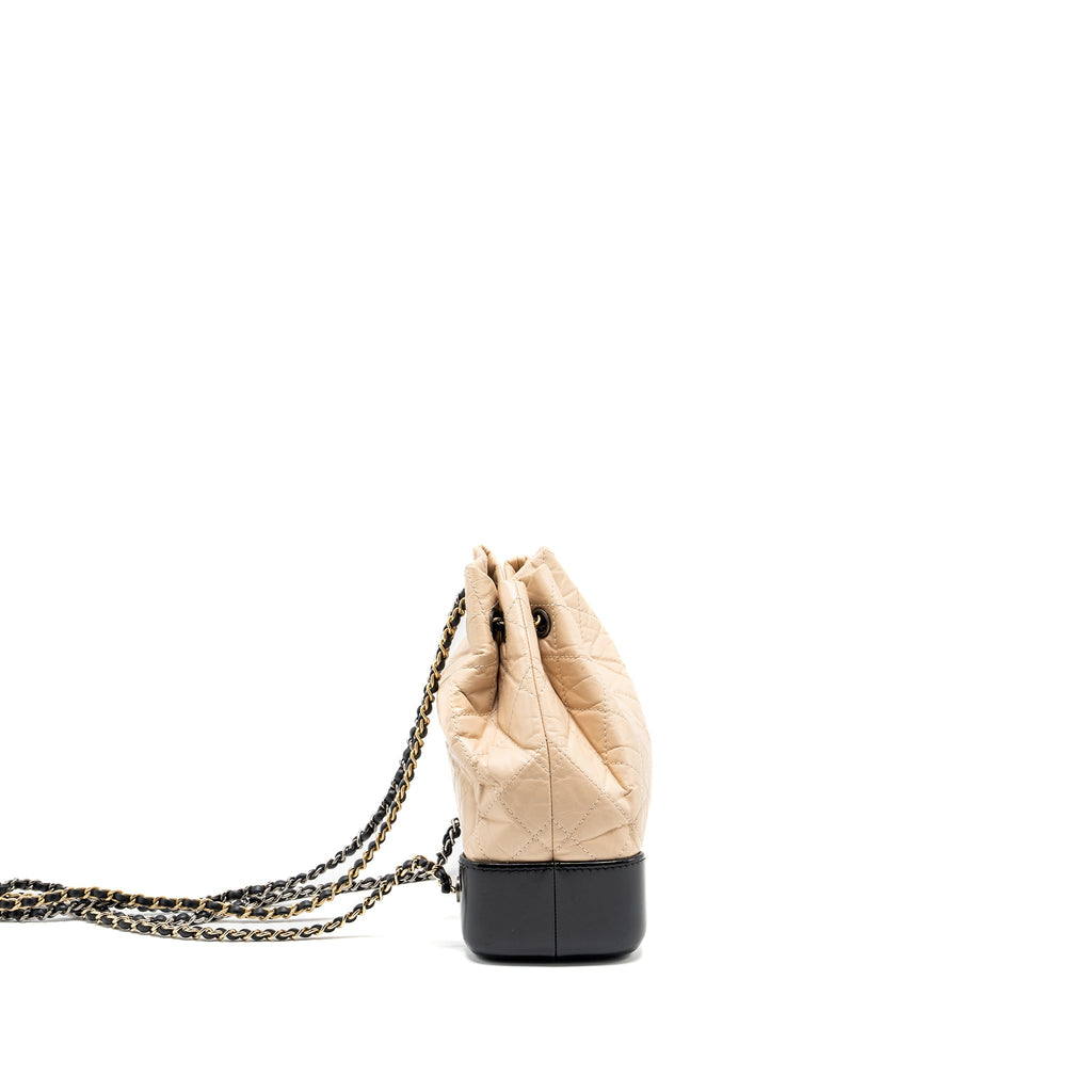 CHANEL SMALL GABRIELLE BACKPACK AGED CALFSKIN BEIGE/BLACK MULTICOLOUR HARDWARE