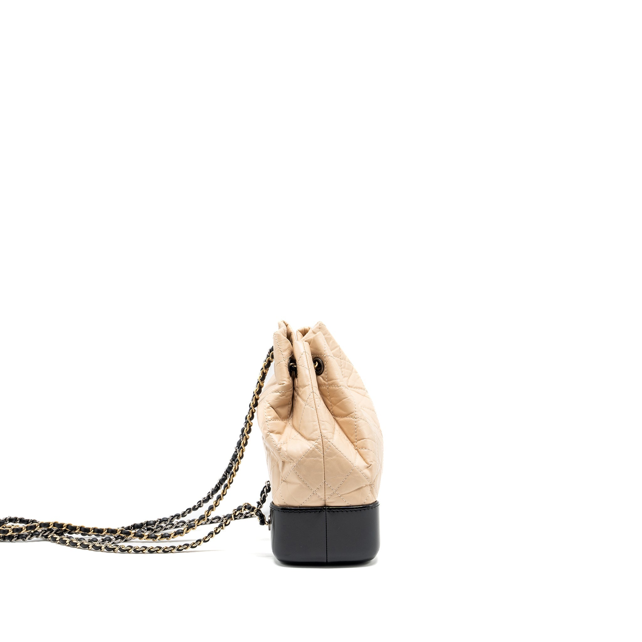 CHANEL SMALL GABRIELLE BACKPACK AGED CALFSKIN BEIGE/BLACK MULTICOLOUR HARDWARE