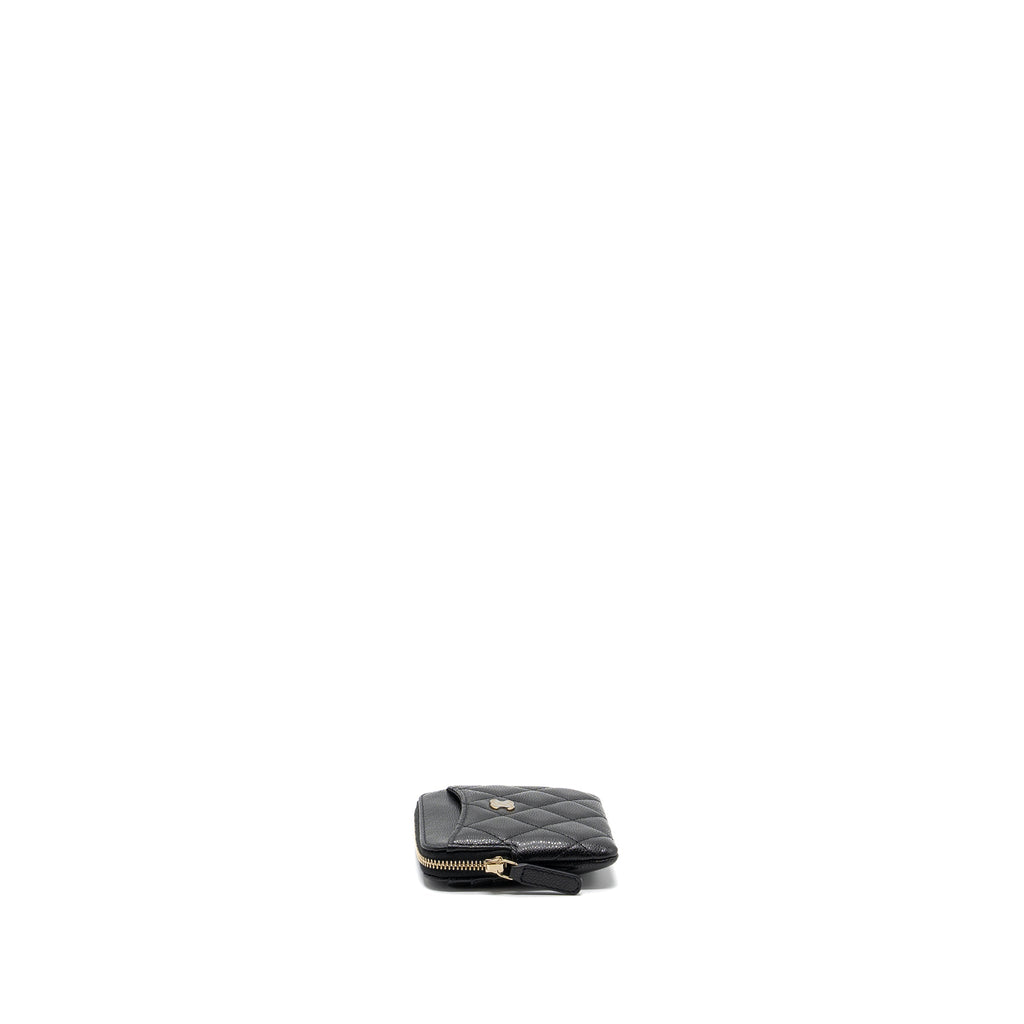 CHANEL SQUARE ZIPPER POUCH CARD HOLDER CAVIAR BLACK LGHW (MICROCHIP)