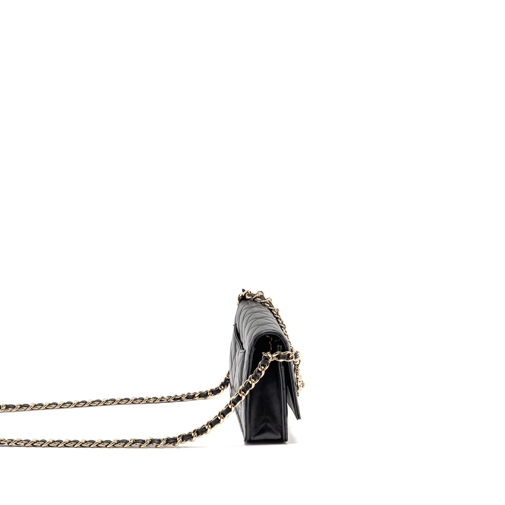 CHANEL COCO CHARM WALLET ON CHAIN LAMBSKIN BLACK LGHW