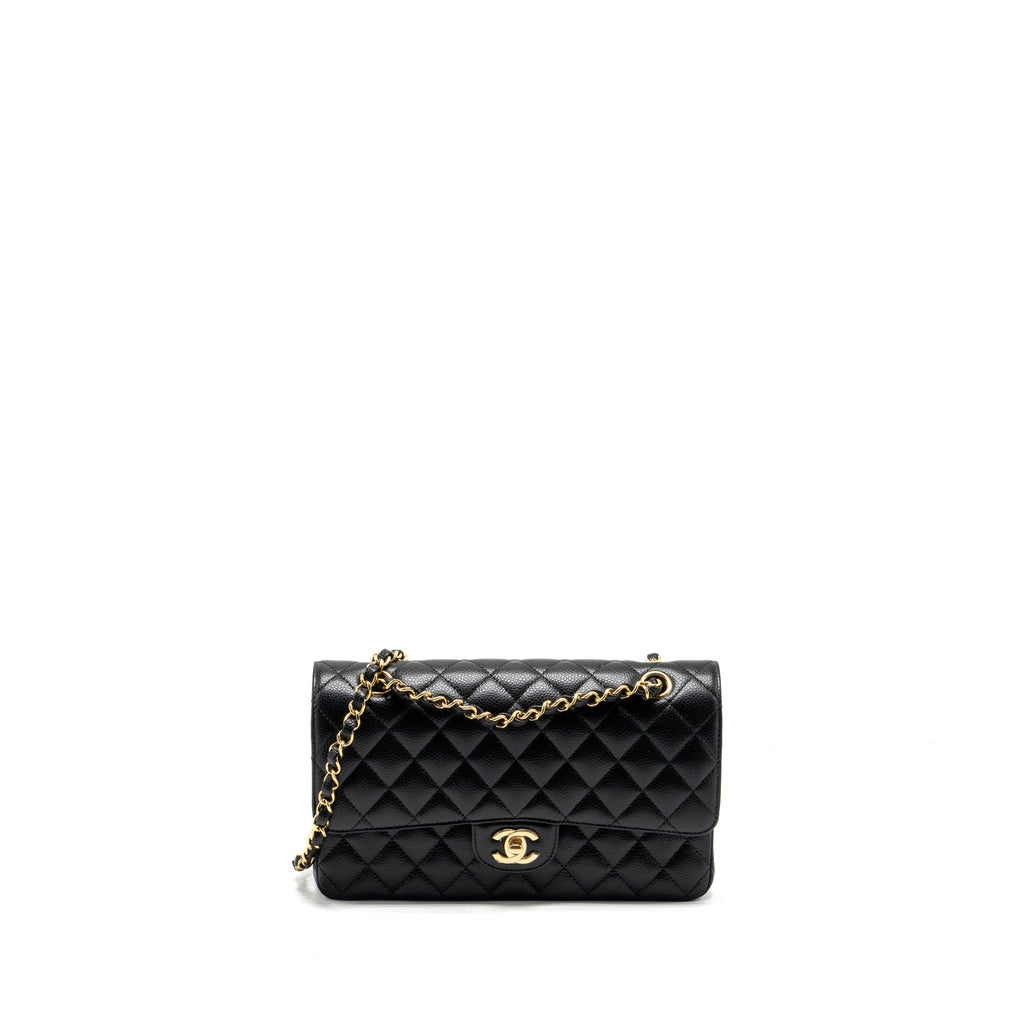 CHANEL MEDIUM CLASSIC DOUBLE FLAP BAG CAVIAR BLACK GHW (MICROCHIP)