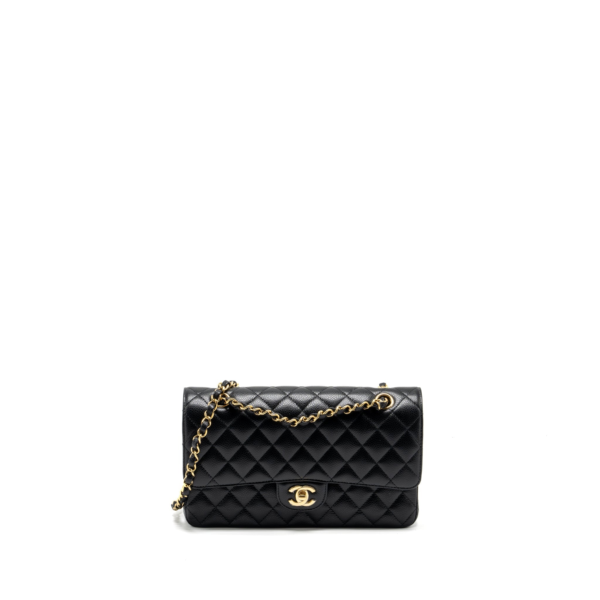 CHANEL MEDIUM CLASSIC DOUBLE FLAP BAG CAVIAR BLACK GHW (MICROCHIP)