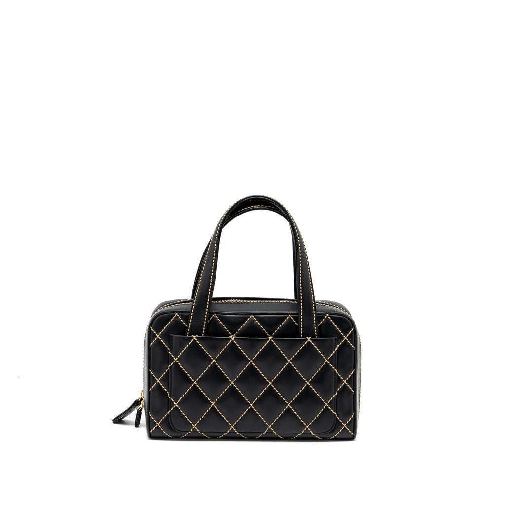 CHANEL VINTAGE WILD STITCH ZIP TOTE BAG CALFSKIN BLACK GHW